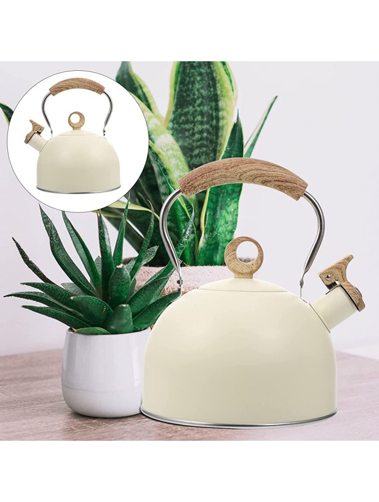 Hemoton Tea Kettle- Tea Kettles Stovetop Whistling Teapot Stainless Steel Tea Pots with Wood Pattern Anti- slip Handle for Stove Top （ White ） - B9T0VLKJC