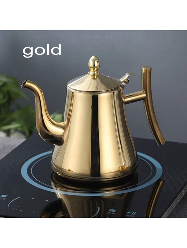 HOKY 1L1.5L Stainless Steel Water Kettle TeaPot Thicker With Filter Hotel Tea Pot Coffee Pot Induction Cooker Tea Kettle Gold Silver 1.5L gold - BAZGAZCF9