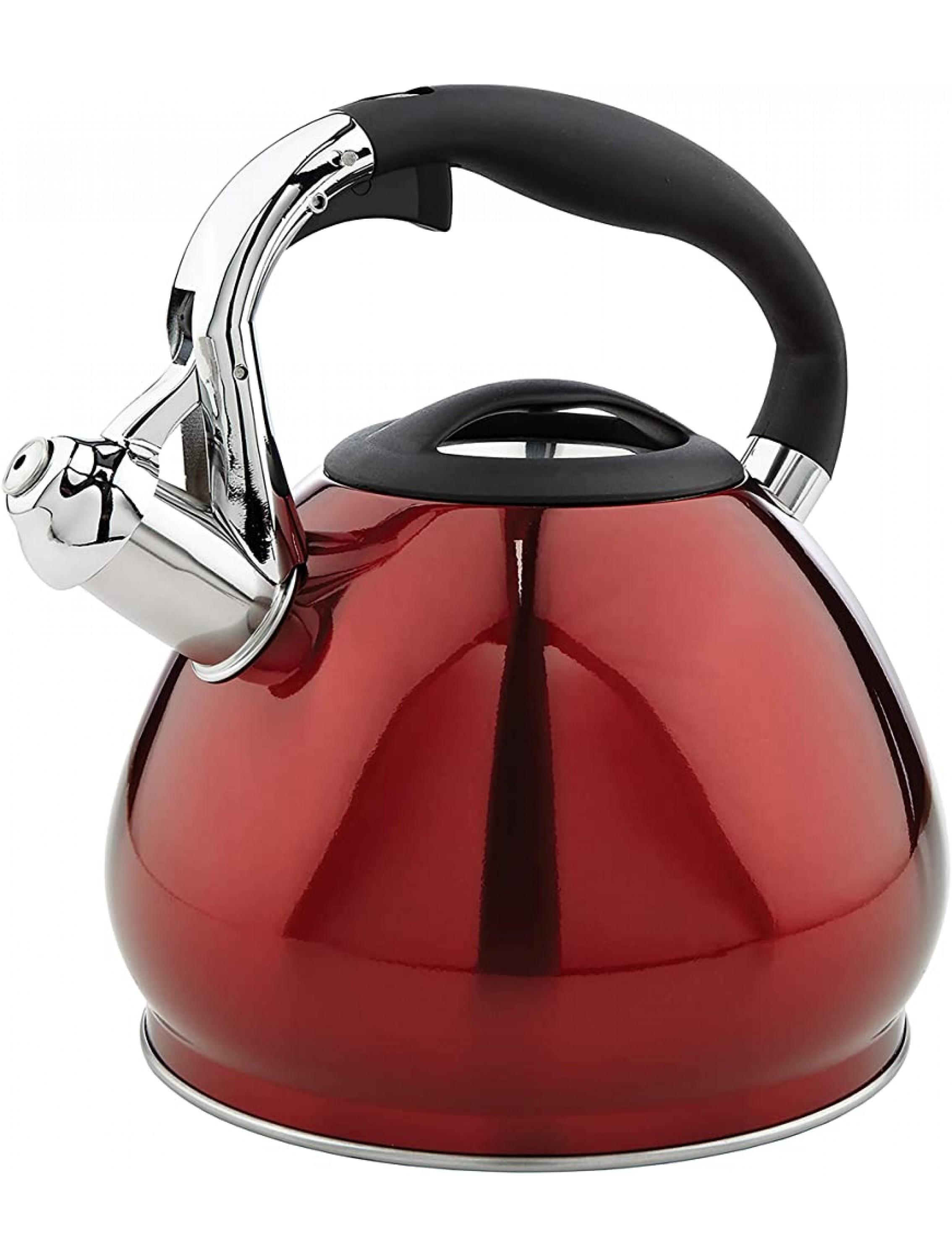 Kitchen Details 14 Cup Stovetop Stainless Steel Whistling Tea Kettle 7.75 x 9.5 x 9 Red - BVZDUUOIR