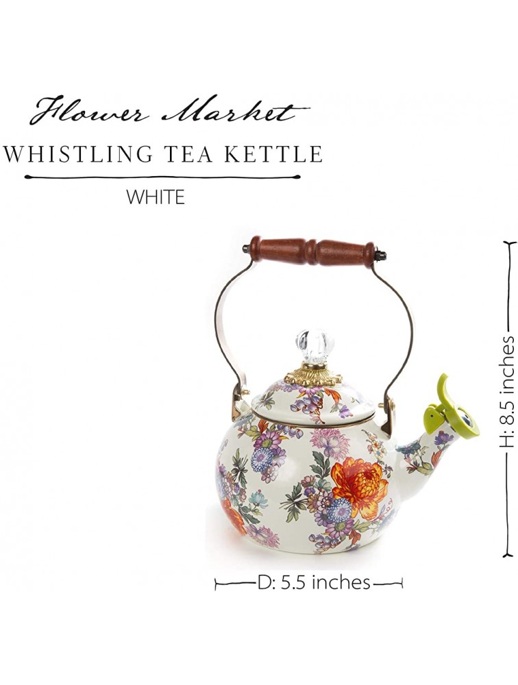 MacKenzie-Childs Flower Market Enamel Whistling Tea Kettle Decorative Teapot White - BSJ031DKE