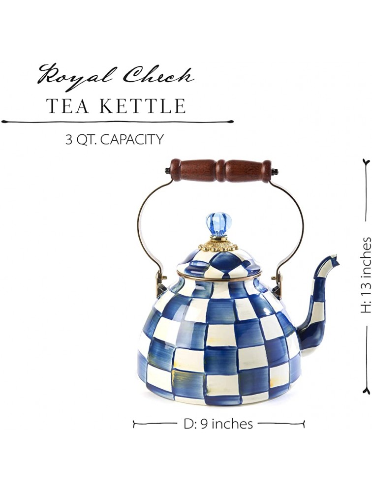 MacKenzie-Childs Royal Check Enamel Tea Kettle Decorative Teapot 3-Quart Kettle - BHVL6SWBE