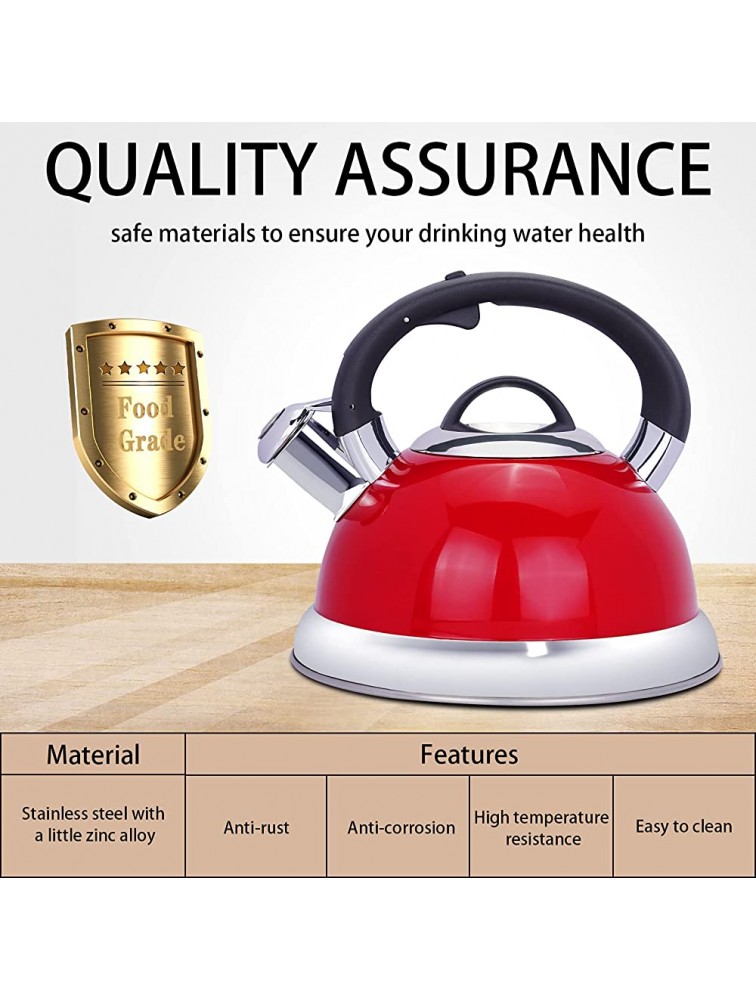 Masio 2.5 Quart Red Whistling Tea Kettle for Stove Top Food Grade Stainless Steel - BLINTF3ZM