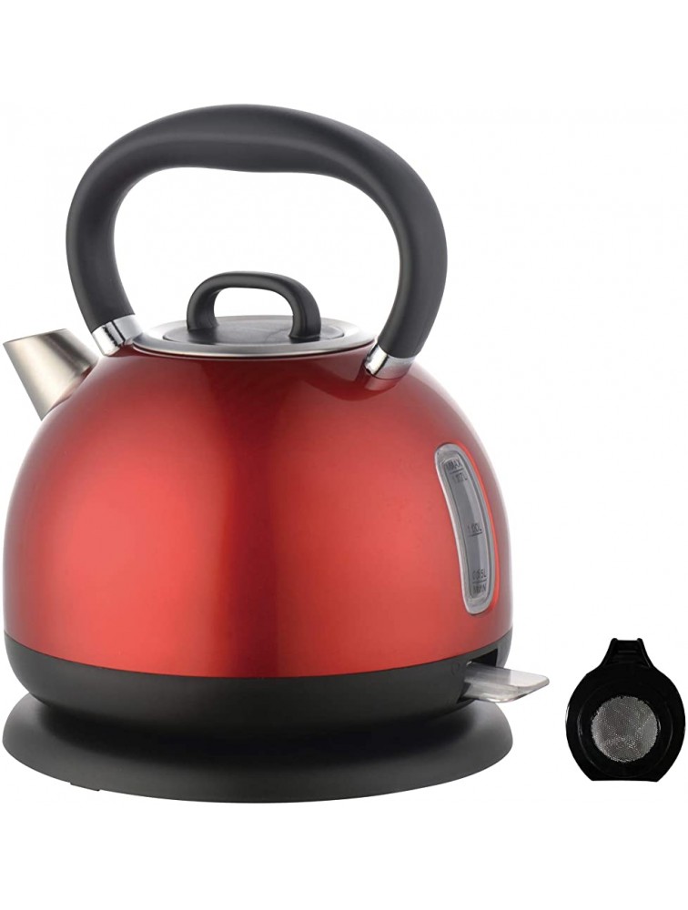 Megachef 1.7 Liter Cordless Half Round Electric Stainless Steel Tea Kettle in Red - BXBRLQMYE