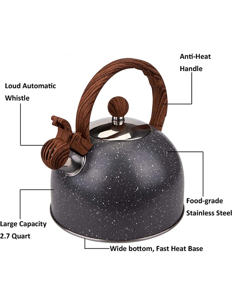 Nicunom Tea Kettle 2.7 Quart Whistling Teapot for Stovetop Food Grade Stainless Steel Tea Pot Loud Whistling Tea Kettle with Wood Handle- Perfect for Preparing Hot Water Fast for Coffee Tea - BC9ZOCZKL