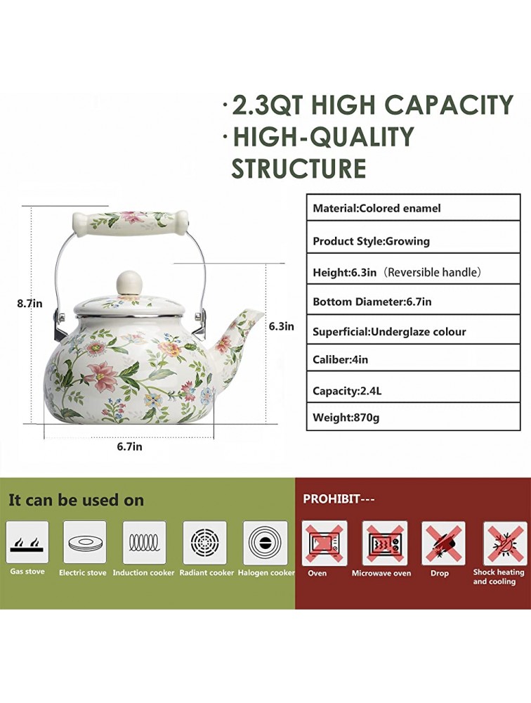 OLYTARU Enamel Teapot floral,Large Porcelain Enameled Teakettle,Colorful Water Tea Kettle pot for Stovetop,Small Retro Classic Design style01 Growing - BK9HLQ3EK