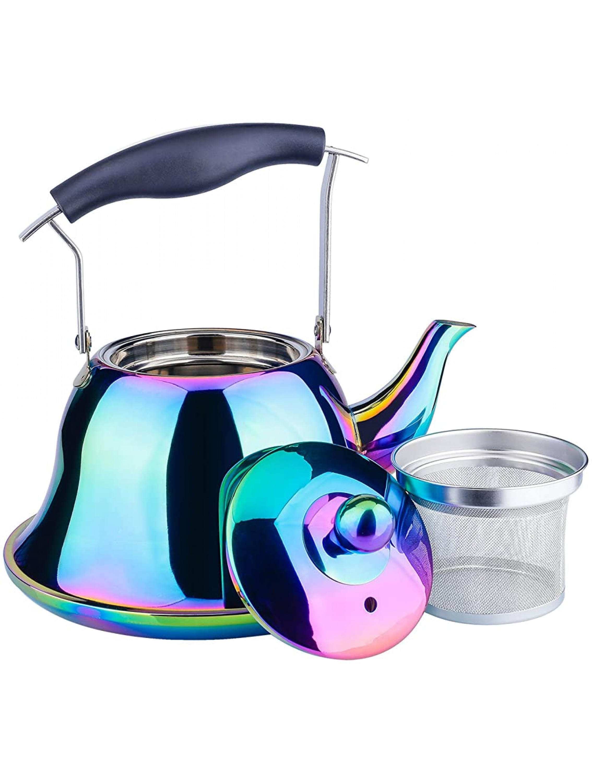 Onlycooker Whistling Tea Kettle Stainless Steel Stovetop Teakettle with Infuser Sturdy Teapot for Tea Coffee Fast Boiling Color Rainbow Mirror Finish 2 Liter 2.1 Quart - BGDDX4C45