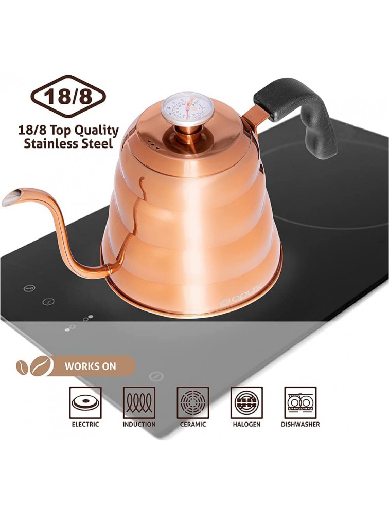 OPUX Pour Over Coffee Kettle with Gooseneck | Stainless Steel Coffee Tea Kettle with Thermometer 40 oz Stovetop Induction Goose Necked Kettle Slow Pour Drip Spout 1.2 Liter 40 fl oz Copper - BW9TCC7EU