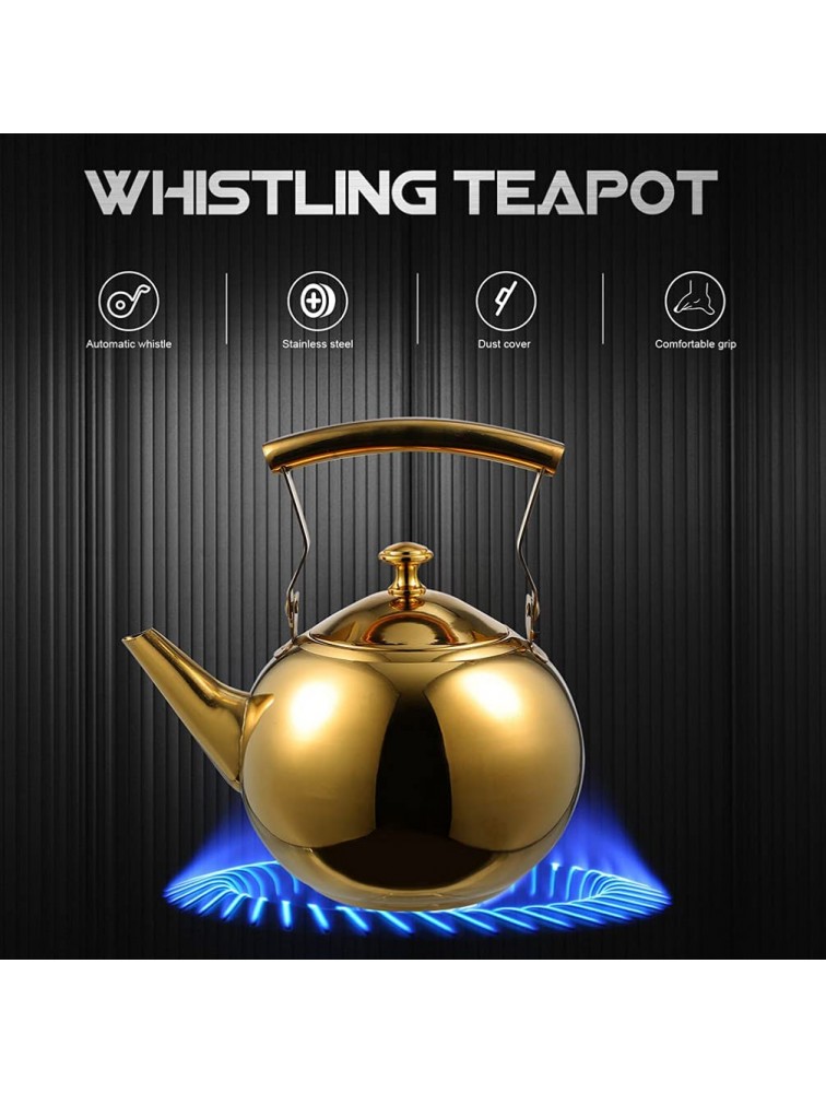 OSALADI Stainless Steel Tea Kettle Stovetop Whistling Tea Kettle Teapot Boiling Kettle with Strainer for Kitchen 2L Gold - B1NJE99M3