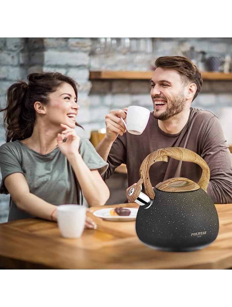 Poliviar Tea Kettle 2.7 Quart Natural Stone Finish with Wood Pattern Handle Loud Whistle Food Grade Stainless Steel Teapot Anti-Hot Handle and Anti-Rust Suitable for All Heat Sources JX2018-GR20 - B0K0VB6XW