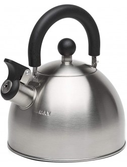 Primula Stewart Whistling Stovetop Tea Kettle Food Grade Stainless Steel Hot Water Fast to Boil Cool Touch Folding 1.5 Qt Brushed with Black Handle - BWGT0MYT1