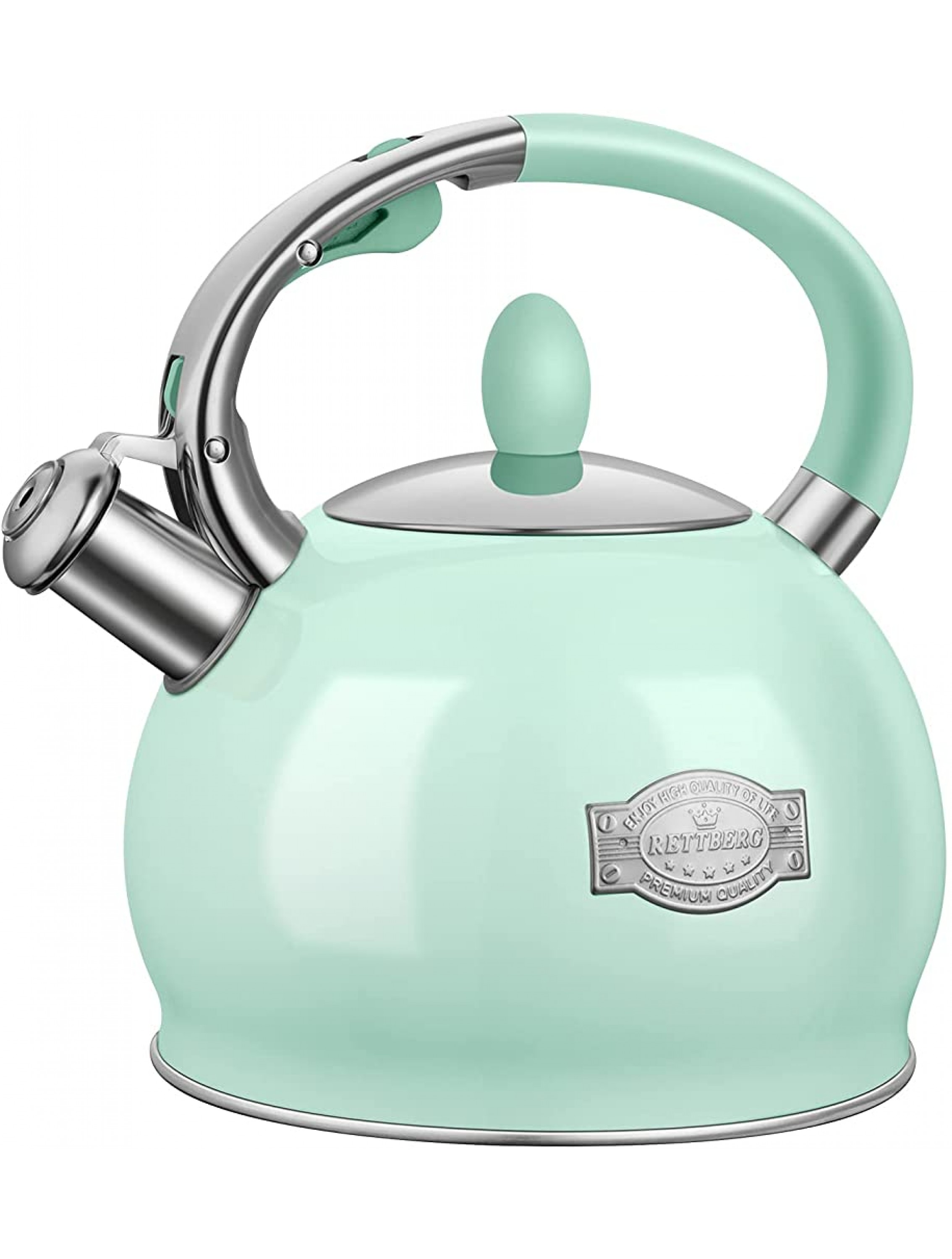 RETTBERG Tea Kettle for Stovetop Whistling Tea Kettles Modern Green Stainless Steel Teapots 2.64 Quart Mint Green - BNPYYYCGG