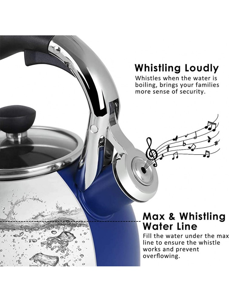 Rorence Stainless Steel Whistling kettle: 2.6 Quart with Capsule Bottom & Heat-resistant Glass Lid – Navy Blue - BNDJIBARI