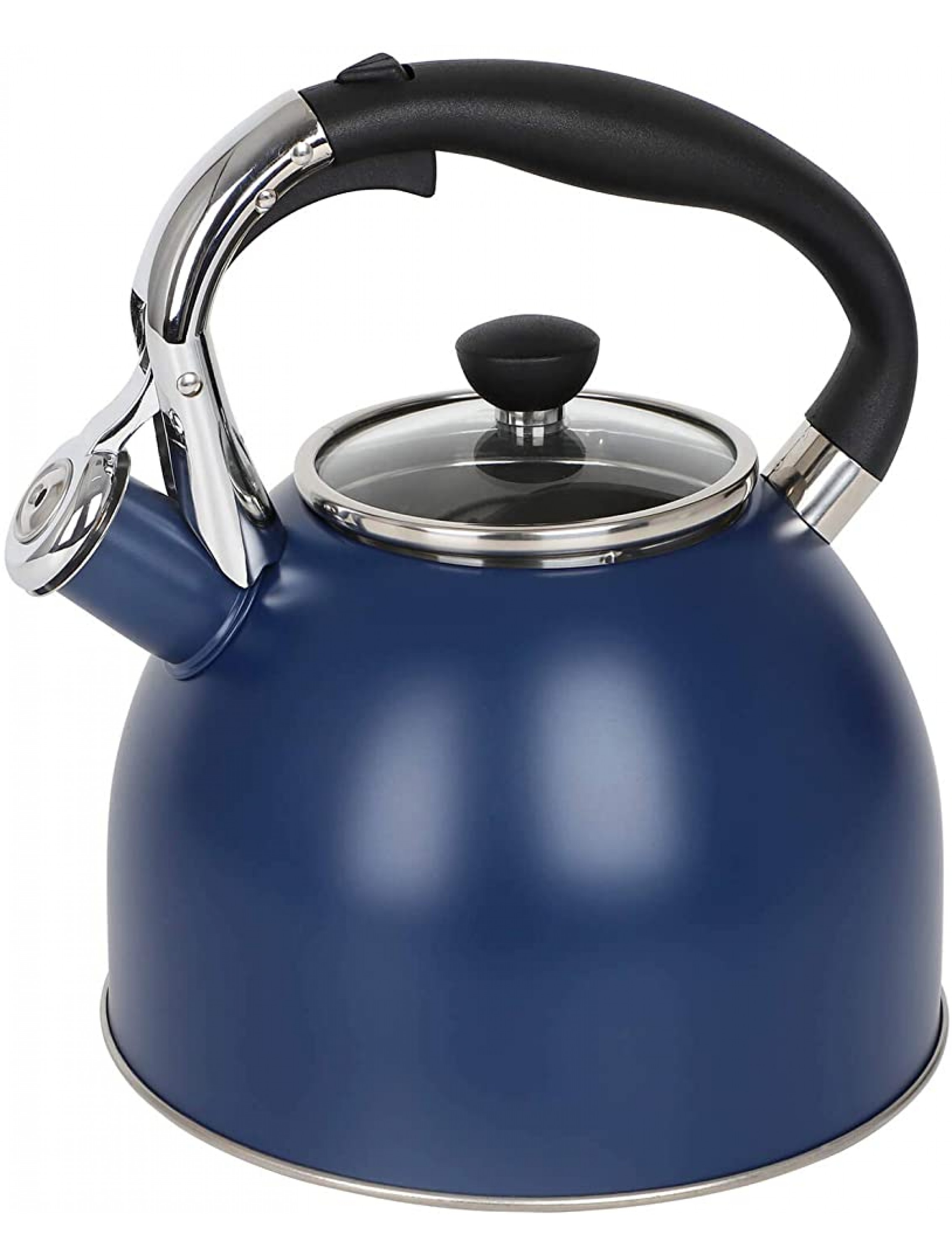 Rorence Stainless Steel Whistling kettle: 2.6 Quart with Capsule Bottom & Heat-resistant Glass Lid – Navy Blue - BNDJIBARI