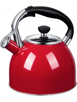 Rorence Whistling Tea Kettle: 2.5 Quart Stainless Steel Kettle with Capsule Bottom & Heat-resistant Glass Lid Red - BYC7NTFW3