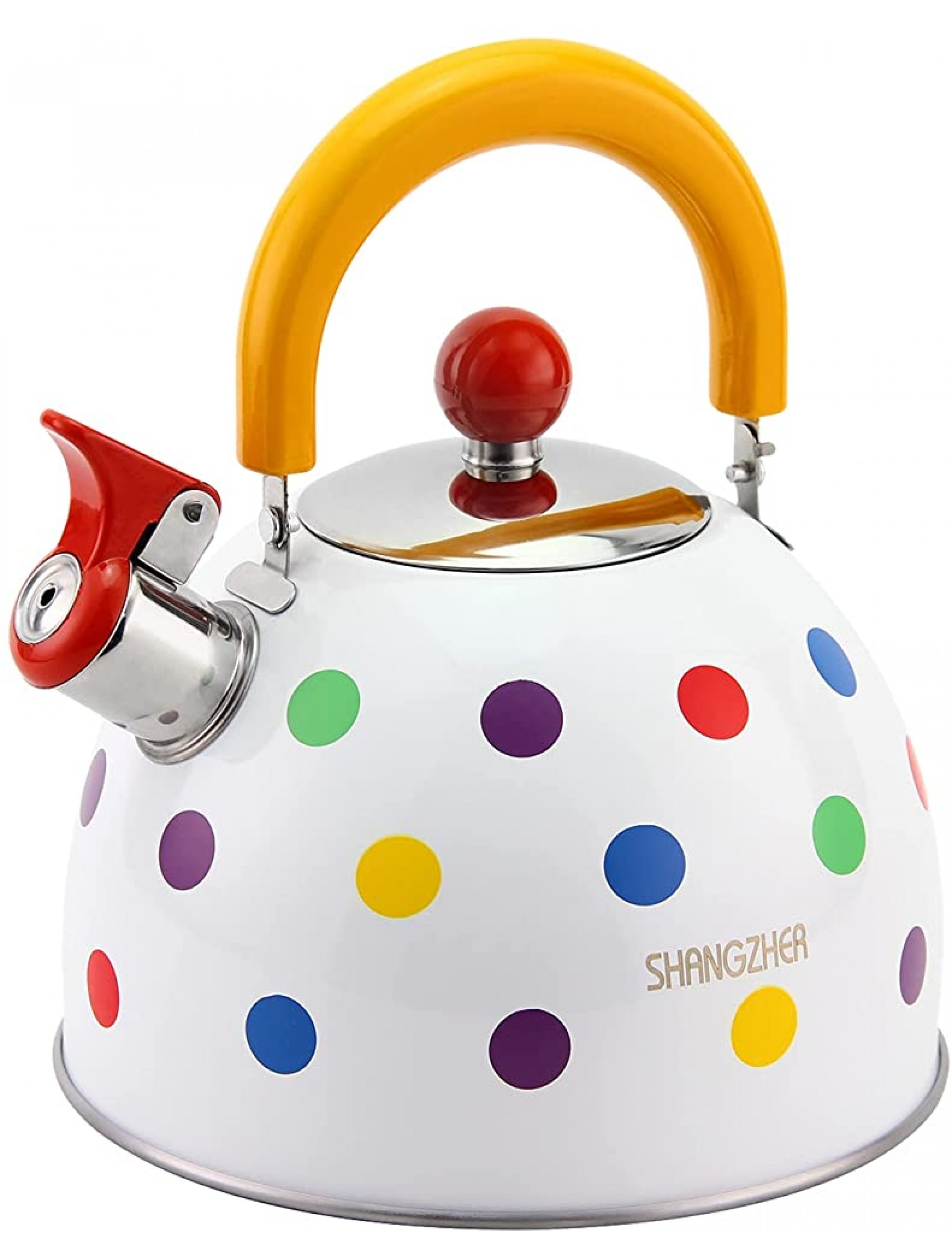 SHANGZHER Whistle Tea Kettle for Stove top 2.6-Quart Stainless Steel Induction Teapot with Cute Color Polka Dot Folded Handle Suitable for Home Kitchen Cookers - BKHAFEFUZ