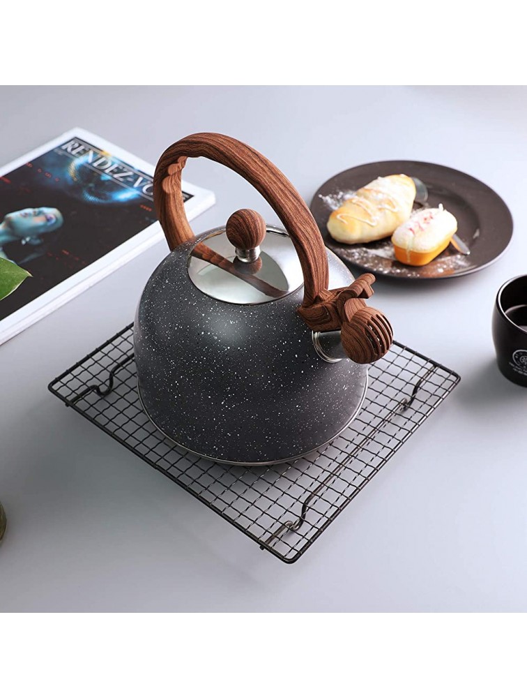 Tea Kettle 2.3 Quart 2.5 Liter BELANKO Stainless Steel Tea Kettles Food Grade Stovetops Tea pot with Wood Pattern Handle Loud Whistling for Tea Coffee Milk etc Gas Electric Applicable Gray - B5DLL2GGI