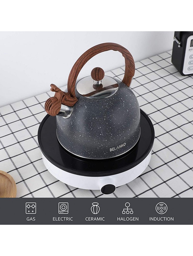 Tea Kettle 2.3 Quart 2.5 Liter BELANKO Stainless Steel Tea Kettles Food Grade Stovetops Tea pot with Wood Pattern Handle Loud Whistling for Tea Coffee Milk etc Gas Electric Applicable Gray - B63F5Q67X