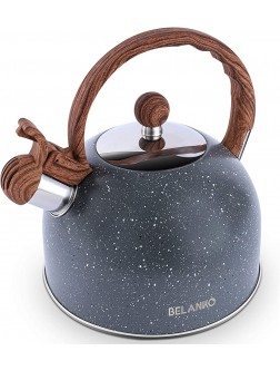 Tea Kettle 2.3 Quart 2.5 Liter BELANKO Stainless Steel Tea Kettles  Food Grade Stovetops Tea pot with Wood Pattern Handle Loud Whistling for Tea Coffee Milk etc Gas Electric Applicable Gray - B5DLL2GGI