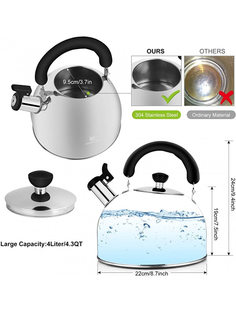Tea Kettle Stovetop Whistling Tea Pot Stainless Steel Tea Kettles Tea Pots for Stove Top 4.3QT4-Liter Large Capacity with Capsule Base by ECPURCHASE - BMEA1WHKL