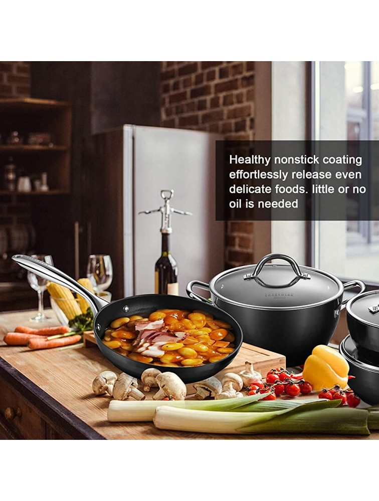 AMERICOOK 10 Piece Pans and Pots Set Diamond-Infused Induction Cookware Set Set of Induction Pan and Pot with Sturdy Glass Lids and Non-Slip Stay-Cool Stainless Steel Handles Black - BSCPNE89G