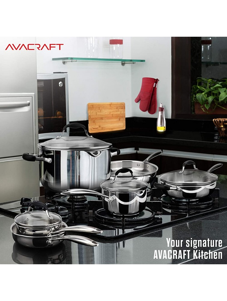 AVACRAFT 18 10 Stainless Steel Cookware Set Premium Pots and Pans Set High Quality Kitchen Essentials for cooking Multi-Ply Body Stainless Steel Pan Set 10-Piece Sets - BTYYQ5WI2