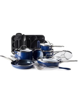 Blue Diamond Cookware Diamond Infused Ceramic Nonstick 20 Piece Cookware Bakeware Pots and Pans Set PFAS-Free Dishwasher Safe Oven Safe Blue - B11X9Y62E