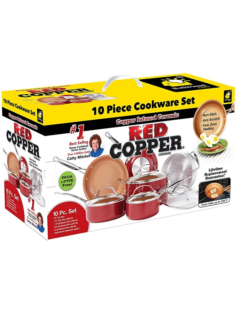 BulbHead Red Copper 10 PC Copper-Infused Ceramic Non-Stick Cookware Set - BSRKVJRT4