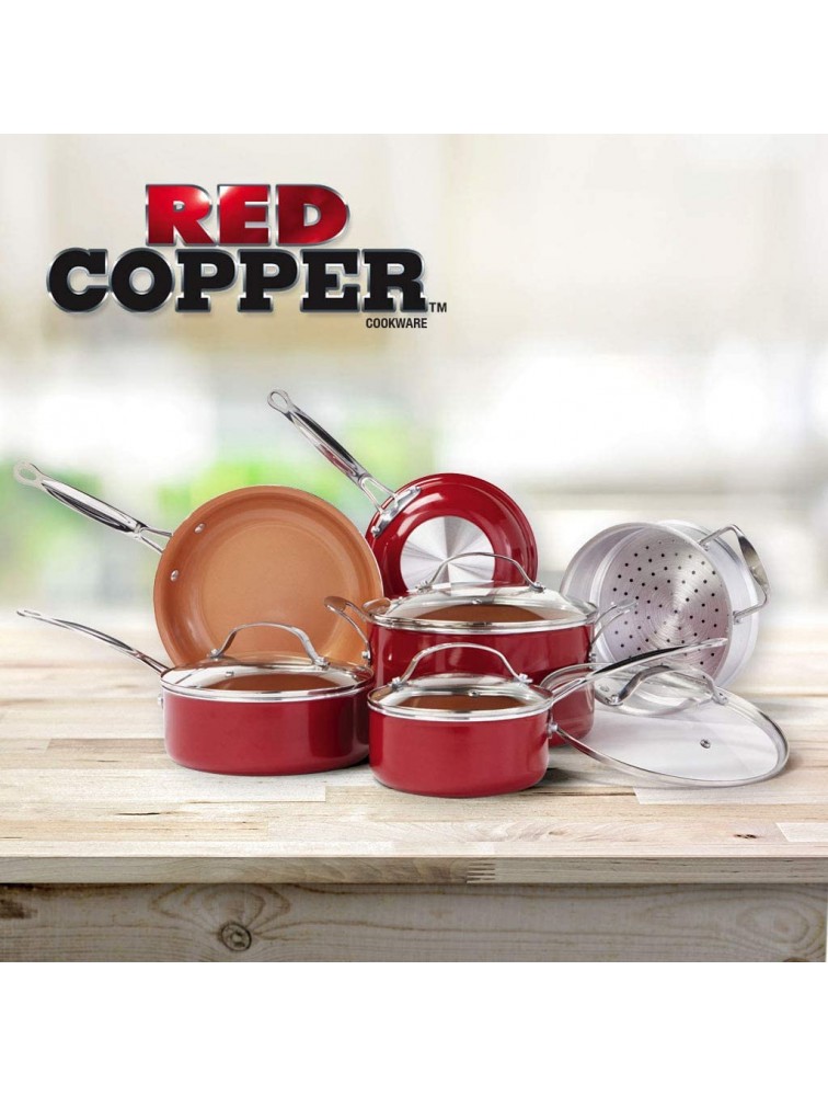 BulbHead Red Copper 10 PC Copper-Infused Ceramic Non-Stick Cookware Set - BSRKVJRT4