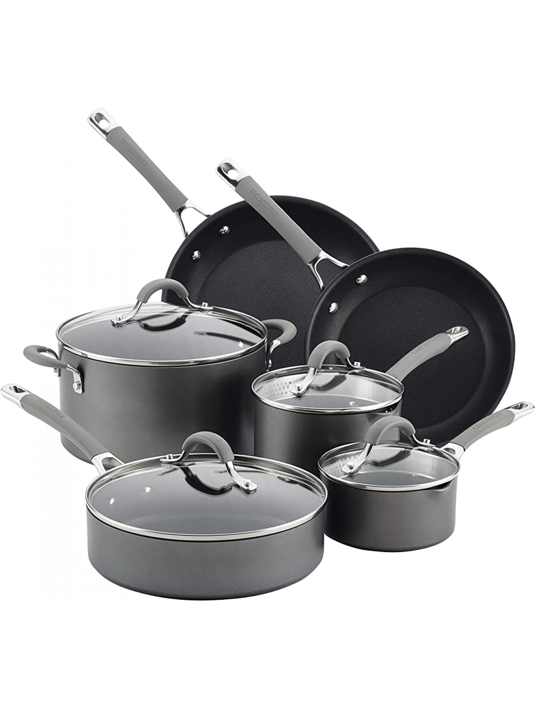 Circulon Elementum Hard Anodized Nonstick Cookware Pots and Pans Set 10 Piece Oyster Gray - BNA5K5GKN