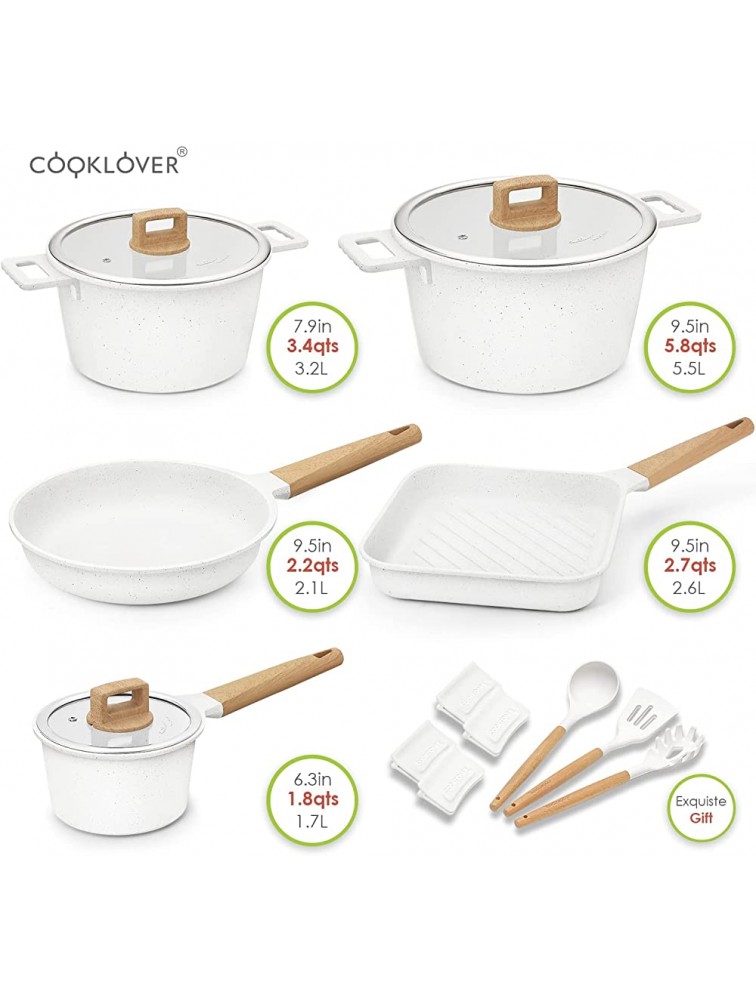 Cookware Set Non-Stick Dishwasher Safe Induction Pots and Pans Set with Cooking Utensil IN-Pack 15-White - BVWJYOZ1Z