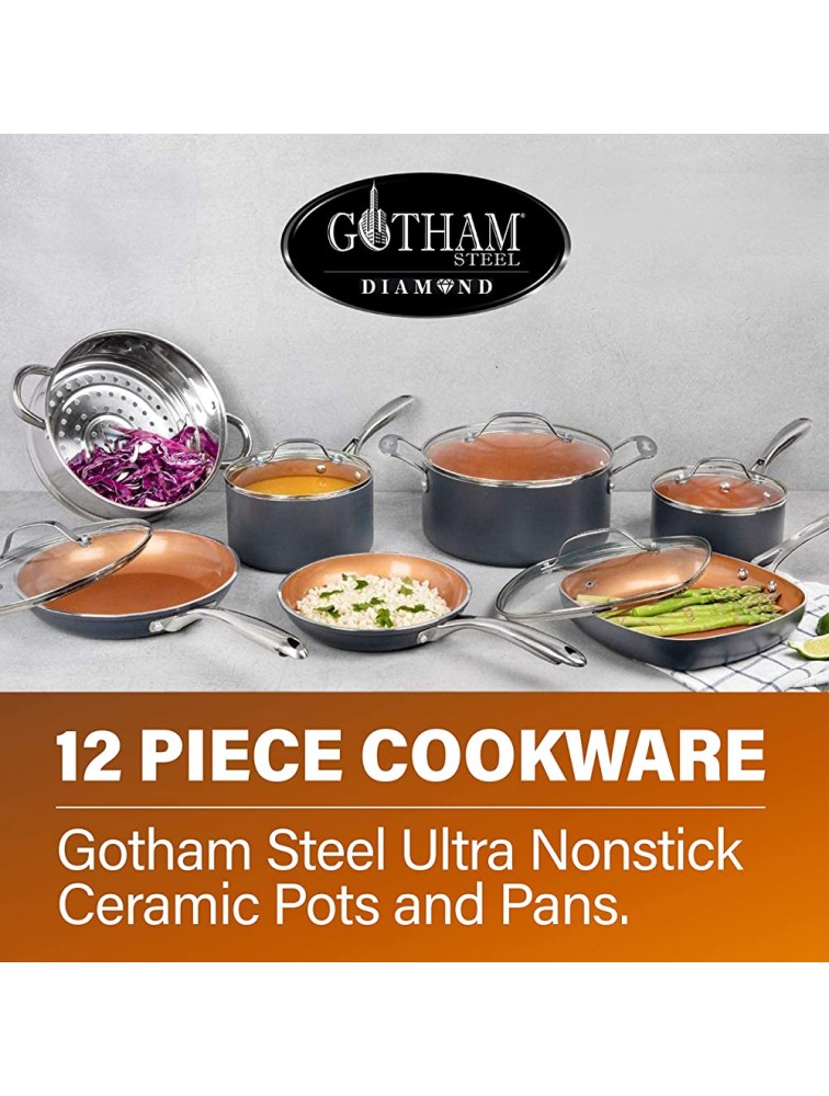 Gotham Steel Pots and Pans Set 12 Piece Cookware Set with Ultra Nonstick Ceramic Coating by Chef Daniel Green 100% PFOA Free Stay Cool Handles Metal Utensil & Dishwasher Safe 2020 Edition - BLN6K4E68