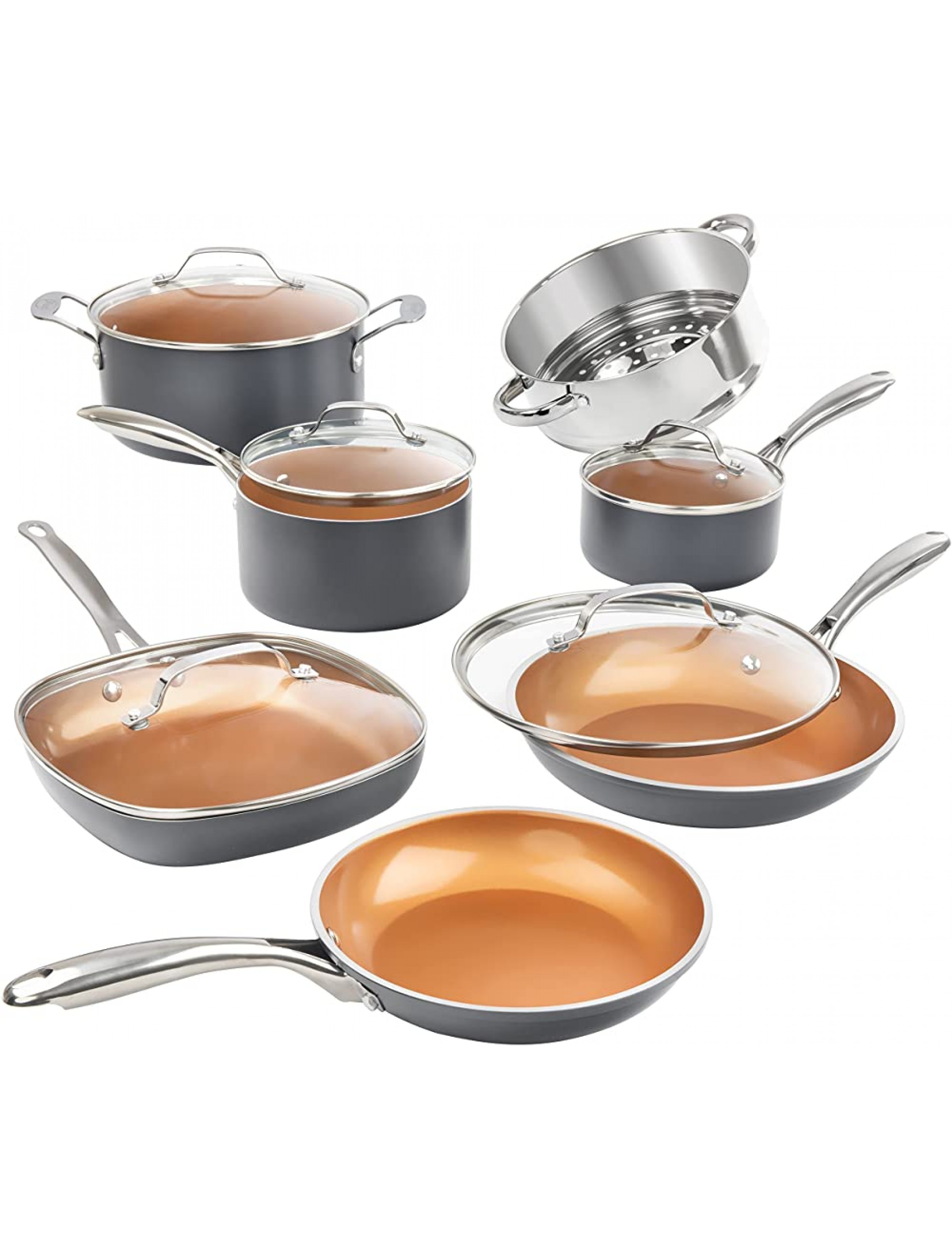 Gotham Steel Pots and Pans Set 12 Piece Cookware Set with Ultra Nonstick Ceramic Coating by Chef Daniel Green 100% PFOA Free Stay Cool Handles Metal Utensil & Dishwasher Safe 2020 Edition - BLN6K4E68