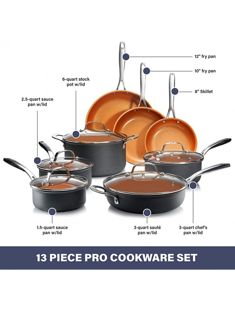 GOTHAM STEEL Pro Hard Anodized Pots and Pans 13 Piece Premium Cookware Set with Ultimate Nonstick Ceramic & Titanium Coating Oven and Dishwasher Safe Brown - BGEKWSABF