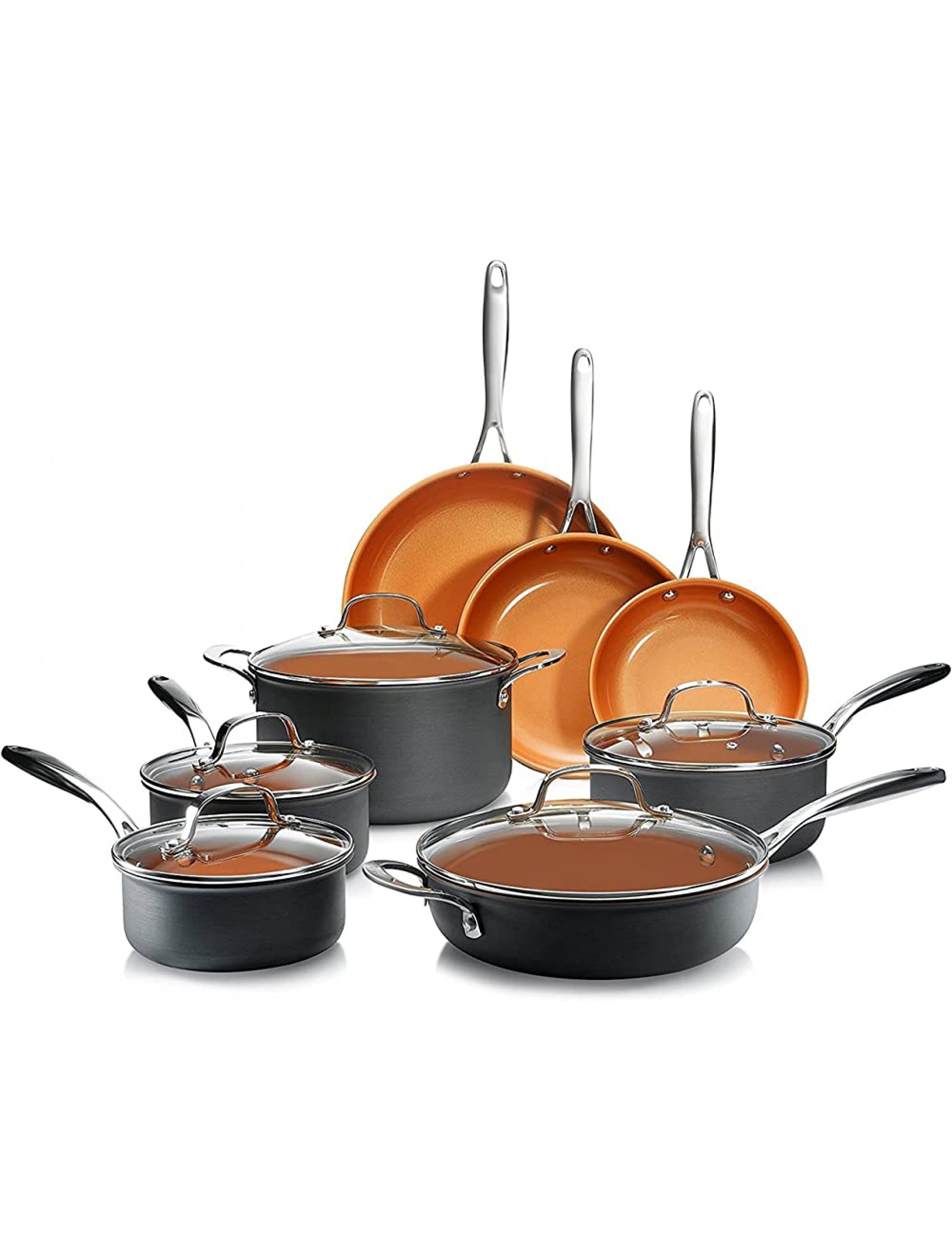 GOTHAM STEEL Pro Hard Anodized Pots and Pans 13 Piece Premium Cookware Set with Ultimate Nonstick Ceramic & Titanium Coating Oven and Dishwasher Safe Brown - BGEKWSABF