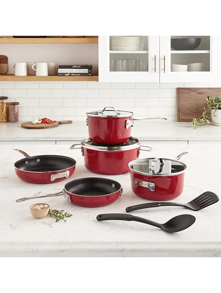 Gotham Steel STACKMASTER Pots Stackable 10 Piece Cookware Set Ultra Nonstick Cast Texture Coating Includes Fry Pans Red - BO46I3PI7