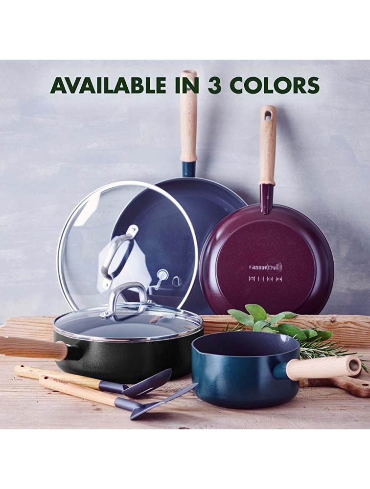 GreenPan Hudson Healthy Ceramic Nonstick 4 Piece Cookware Pots and Pans Set Wood Inspired Handle PFAS-Free Dishwasher Safe Black - BNP4WRC5V
