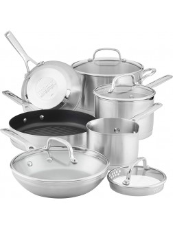 KitchenAid 3-Ply Base Stainless Steel Cookware Pots and Pans Set 10 Piece Brushed Stainless - BHEDQJ8IJ