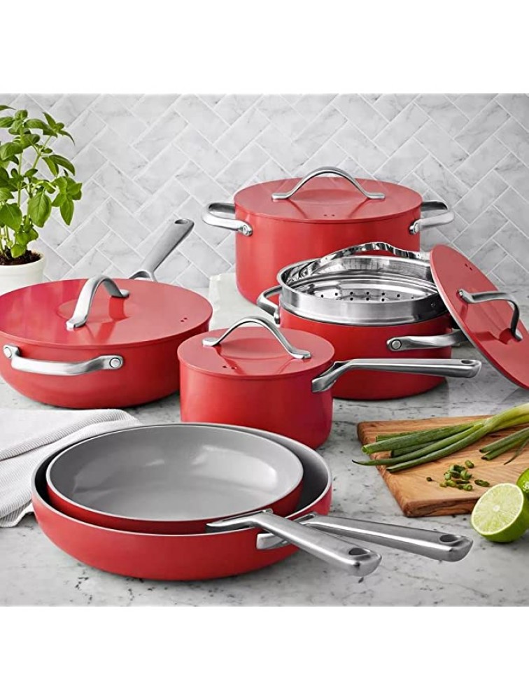 Member Mark 11 Piece Modern Ceramic Cookware Set With Smart Kitchen Tools Set Assorted Colors Red - BKW2745MD