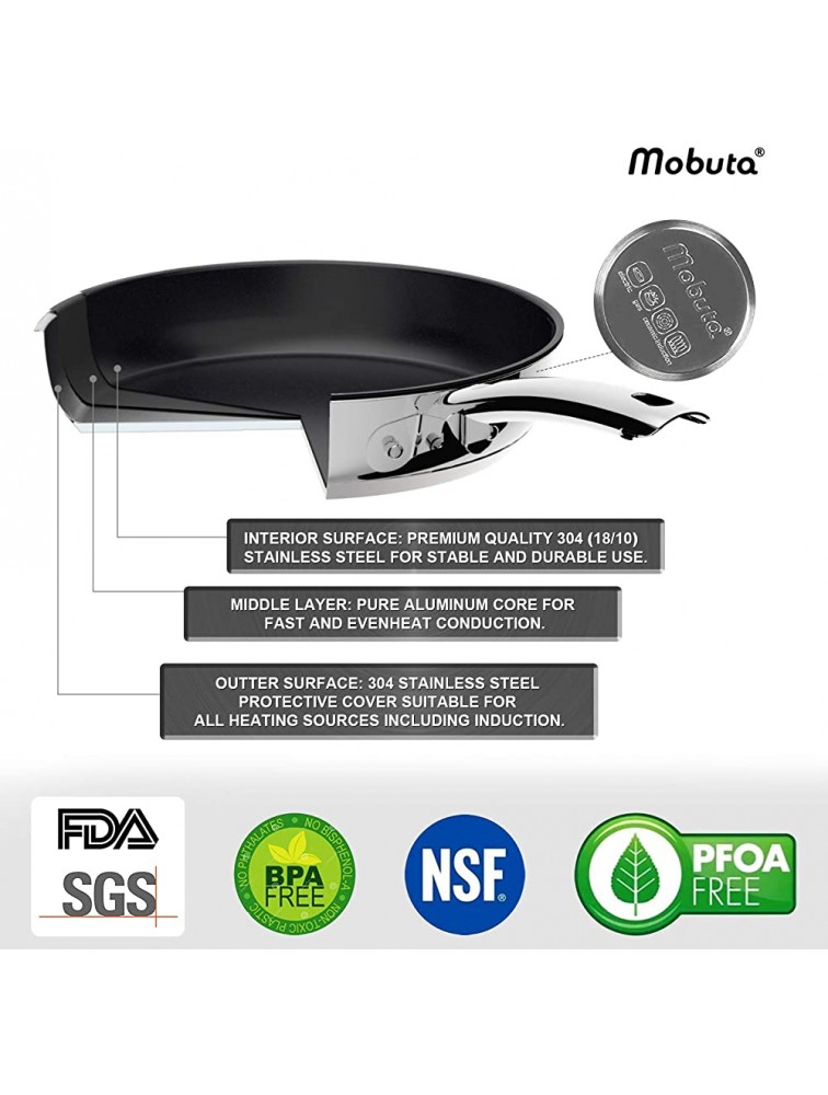 Mobuta 5 Piece Stainless Steel Professional Kitchen Cookware Set Induction Pots and Pans Set with Tri-Ply Base,Glass Lids and Riveted Handles,Dishwasher & Oven Safe - BZSZEVQM3