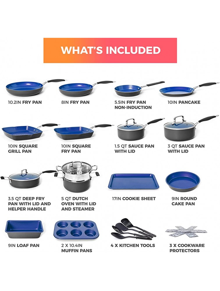 Mueller Sapphire UltraClad Kitchen Pots and Pans Set Nonstick Induction Cookware Sets -24pc Induction Pots and Pans for Cooking Kitchen Cookware Sets,Frying Pans Nonstick Pots and Pans Set - BOQOZ76FE