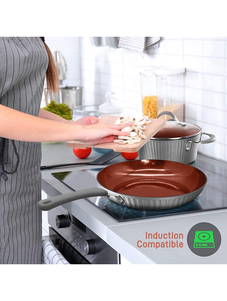 NutriChef Nonstick Cookware Excilon |Home Kitchen Ware Pots & Pan Set with Saucepan Frying Pans Cooking Pots Lids Utensil PTFE PFOA PFOS Free 11 Pcs Gray - BWXKJ70OJ
