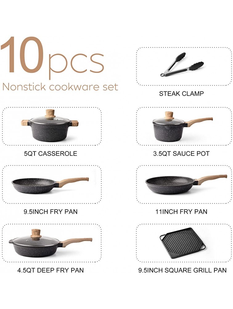 Pots and Pans Set Caannasweis Kitchen Nonstick Cookware Sets Granite Frying Pans for Cooking Gray Marble Stone Pan Sets for Cooking Nonstick - BZRDD0G95