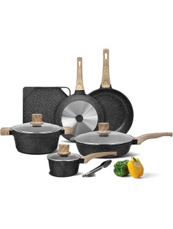 Pots and Pans Set Caannasweis Kitchen Nonstick Cookware Sets Granite Frying Pans for Cooking Gray Marble Stone Pan Sets for Cooking Nonstick - BZRDD0G95