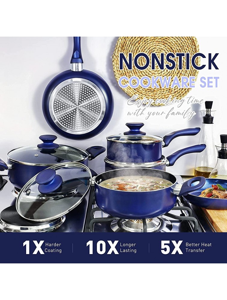 Pots and Pans Set,Aluminum Cookware Set Nonstick Ceramic Coating Fry Pan Stockpot with Lid Blue,10 Pieces - BJY71VCI3