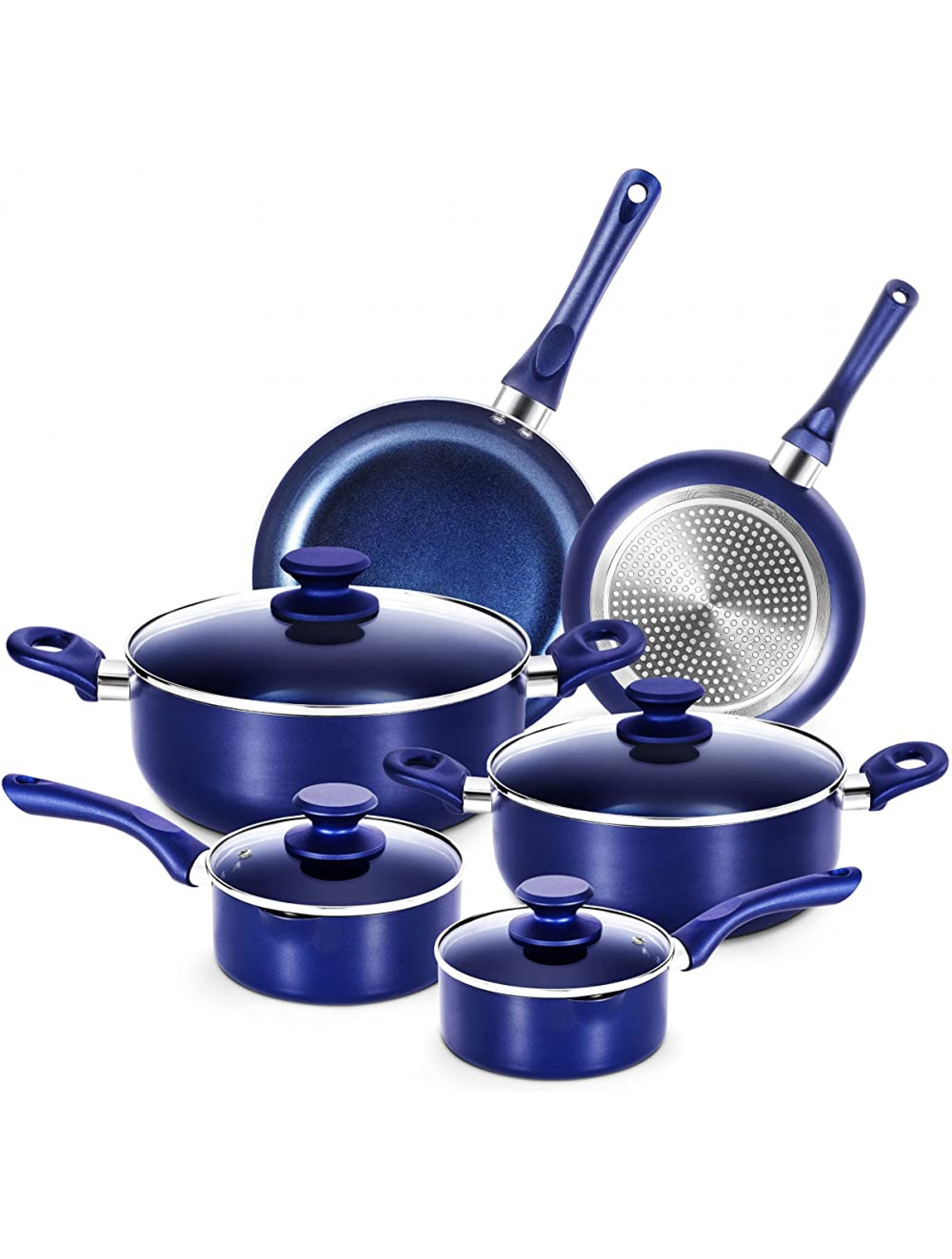 Pots and Pans Set,Aluminum Cookware Set Nonstick Ceramic Coating Fry Pan Stockpot with Lid Blue,10 Pieces - BJY71VCI3