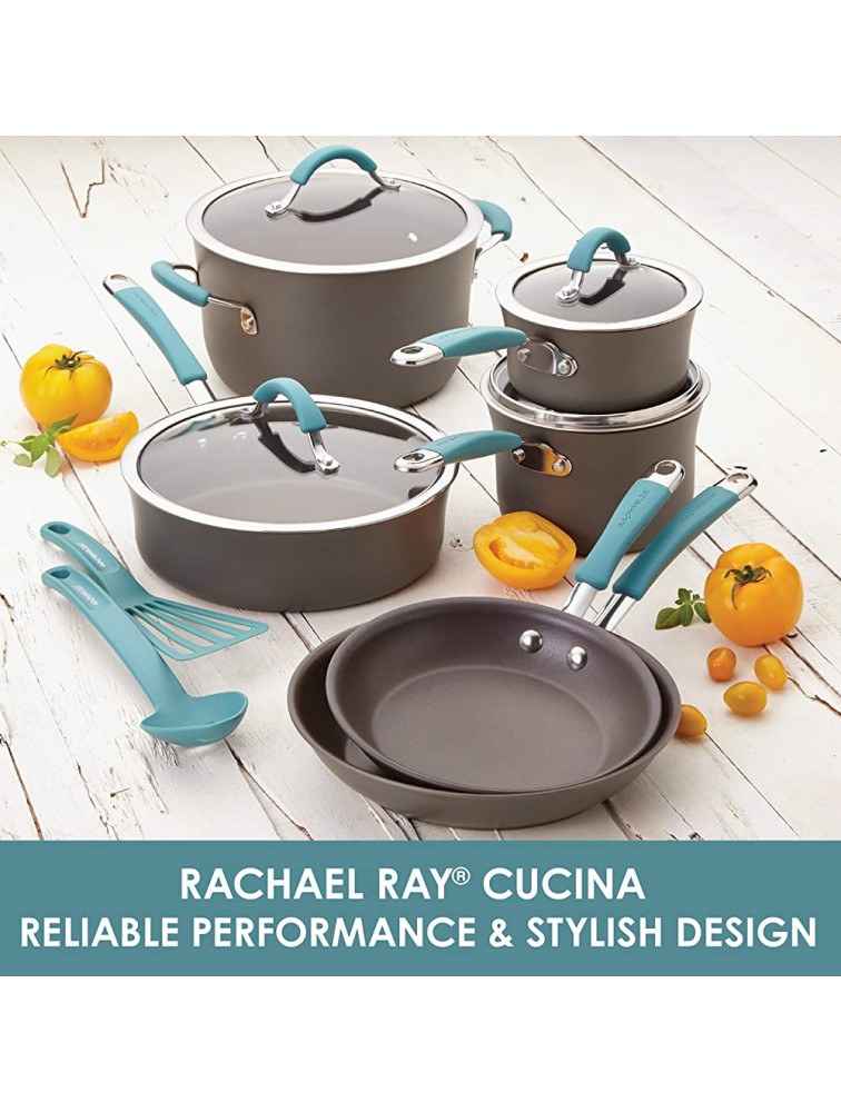 Rachael Ray Cucina Hard Anodized Nonstick Cookware Pots and Pans Set 12 Piece Gray with Blue Handles - BWPHA7VMT