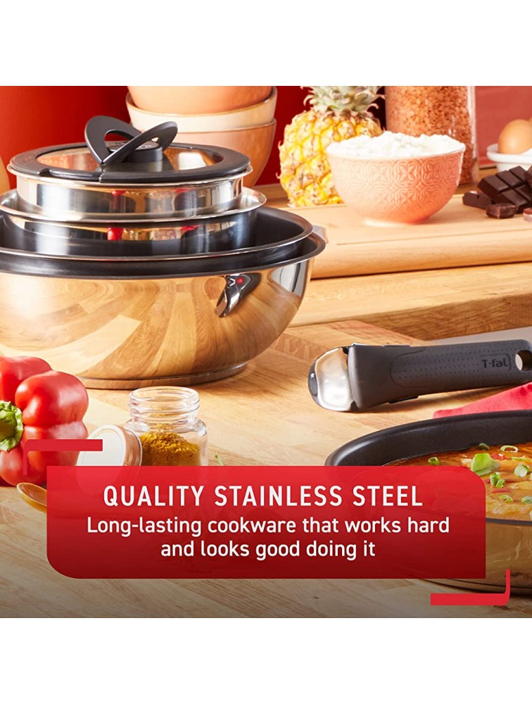 T-fal Ingenio Preference Stainless Steel Cookware Set-Fry Sauce Pans Pots Lids & Removable Handles 13 piece - BBKWTDZ17