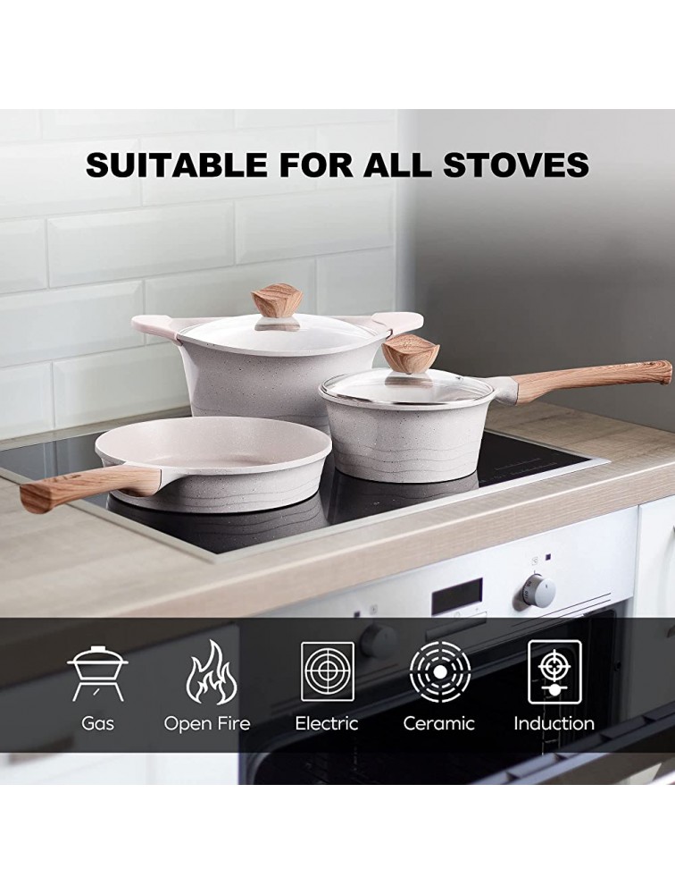 YIIFEEO 11 Pieces Cookware Set Nonstick Pans and Pots Sets Stone Non Stick Frying Pans and Saucepan Sets with Cooking Utensils,Induction Compatible White - BWVDIB7TV